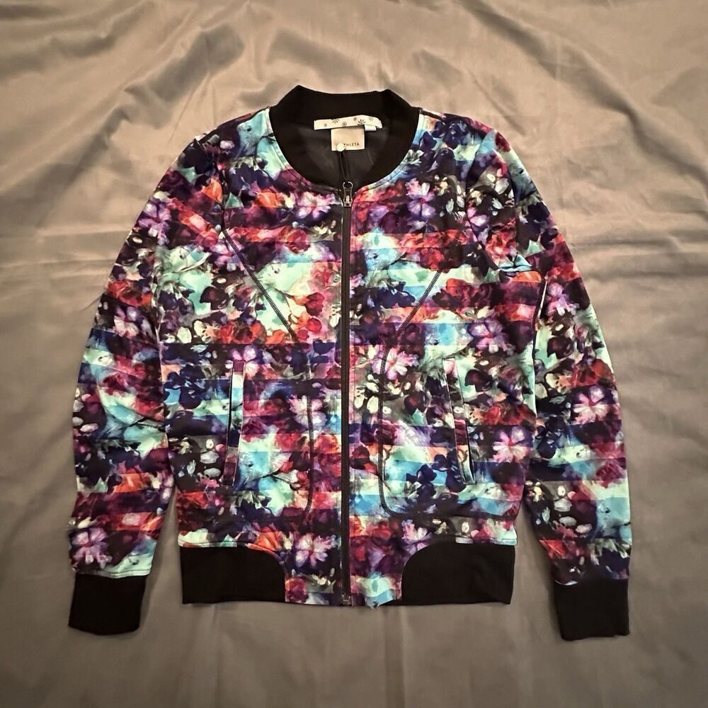 Athleta Sweatshirt Womens Small Full Zip Bombtastic Jacket Floral Multicolor